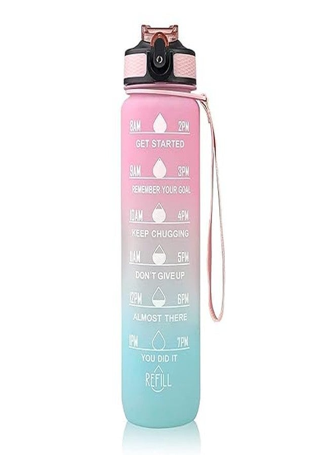 BKQPTL Plastic 1-L Motivational Water Bottle Sipper Bottle For Adults With Time Measurement BPA Free Non-Toxic Water Bottle For |Office|School|College|Gym| Multi Color-1000ML - Image 1